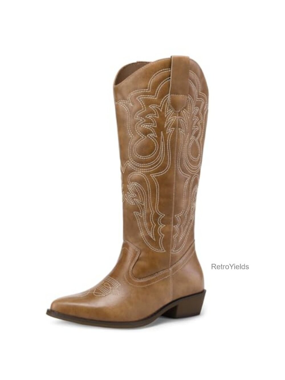 mysoft Women's Mid Calf Cowboy Boots Pointed Toe Western Pull-On Embroidered